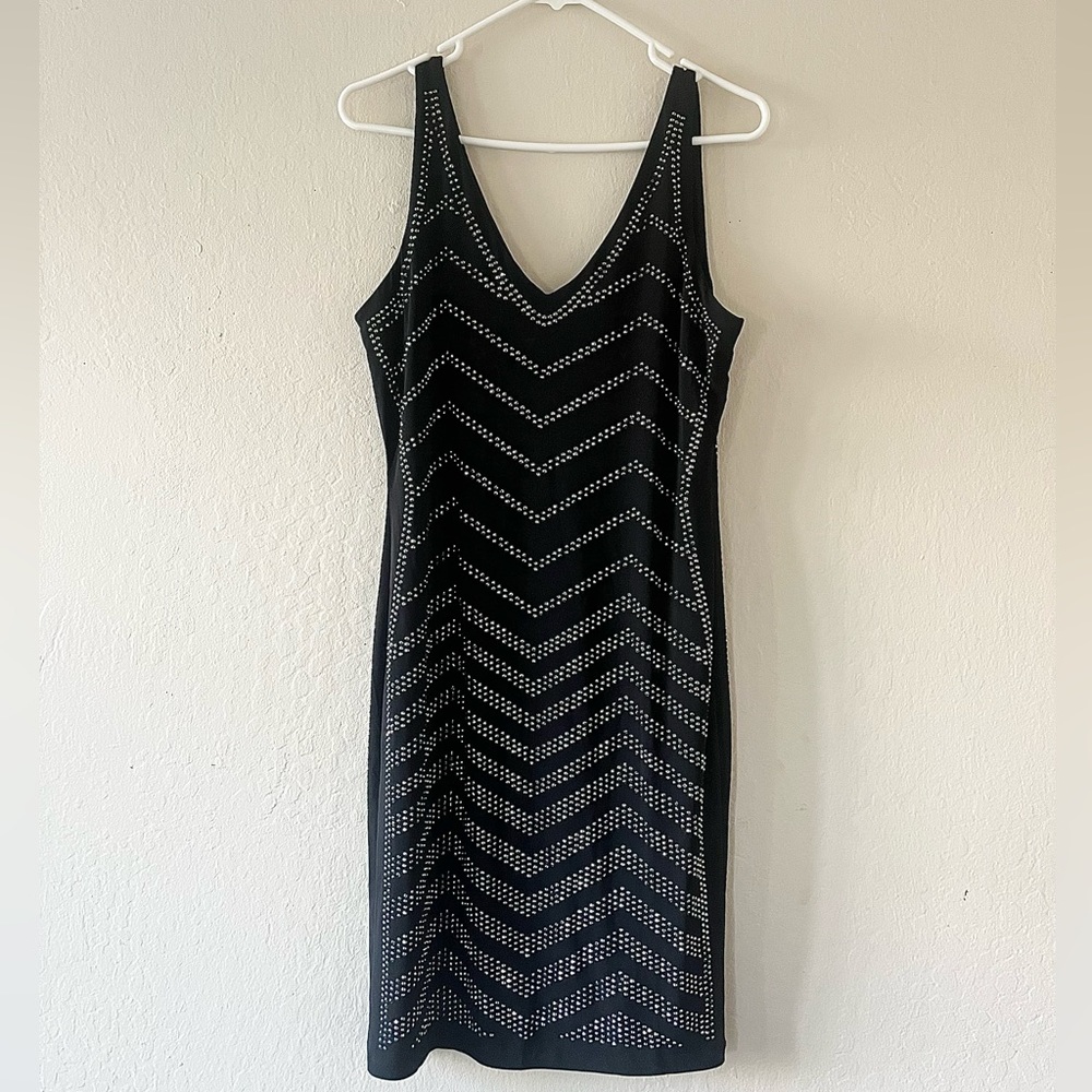 Carmen Marc Valvo Womens Cut and Sew Dress Size L Studded